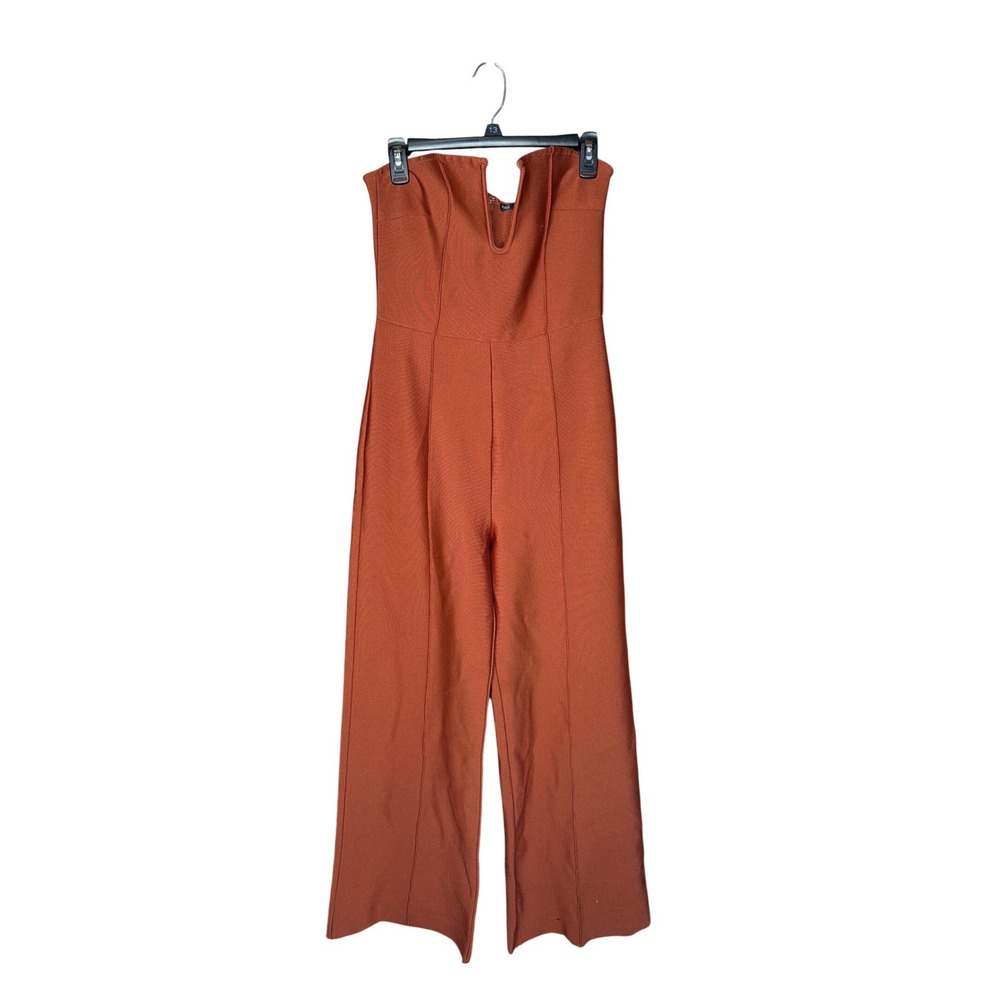 Fashion Nova Rust Orange Bandage Jumpsuit Strapless Deep V‎ Neck Wide Leg Large